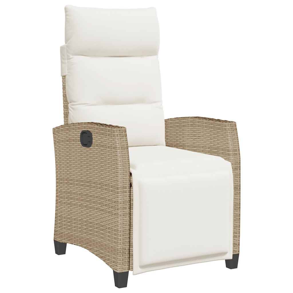 vidaXL Gartensessel mit Beistelltisch Verstellbar Beige Poly Rattan