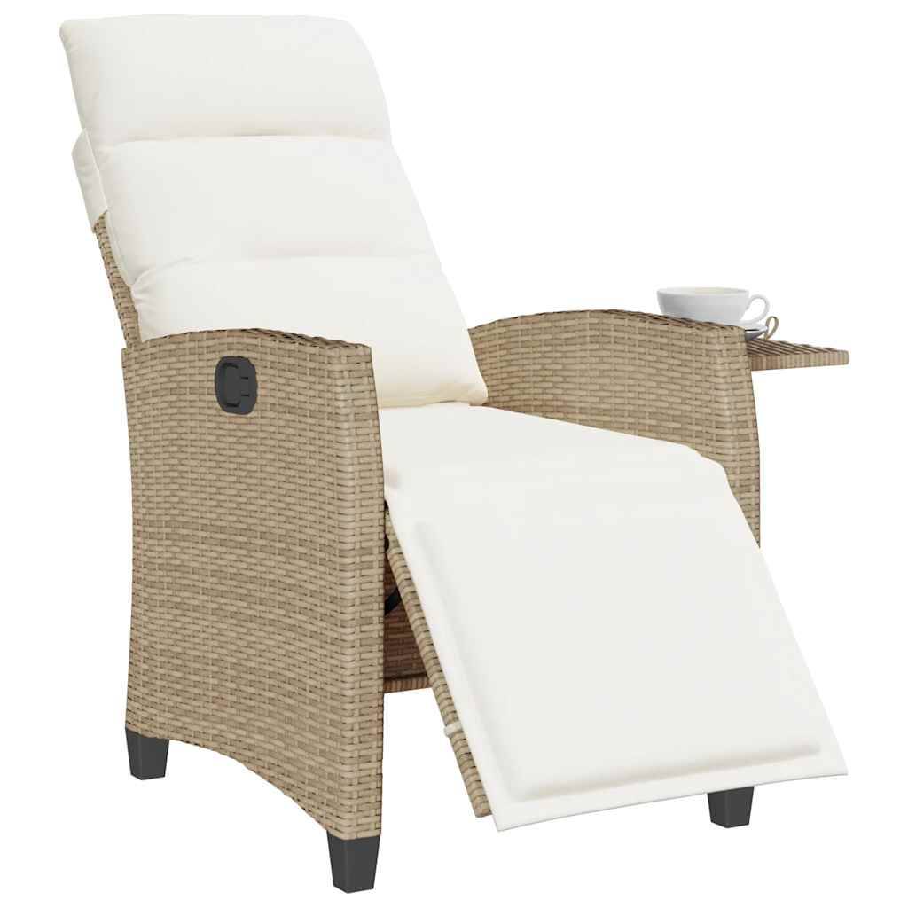 vidaXL Gartensessel mit Beistelltisch Verstellbar Beige Poly Rattan