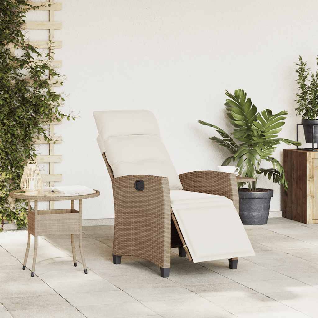 vidaXL Gartensessel mit Beistelltisch Verstellbar Beige Poly Rattan