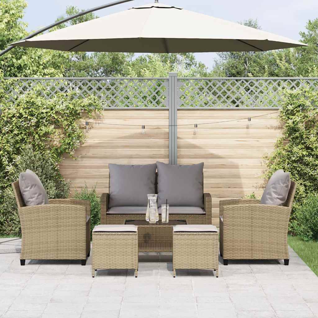 vidaXL 6-tlg. Garten-Sofagarnitur mit Kissen Beige Poly Rattan