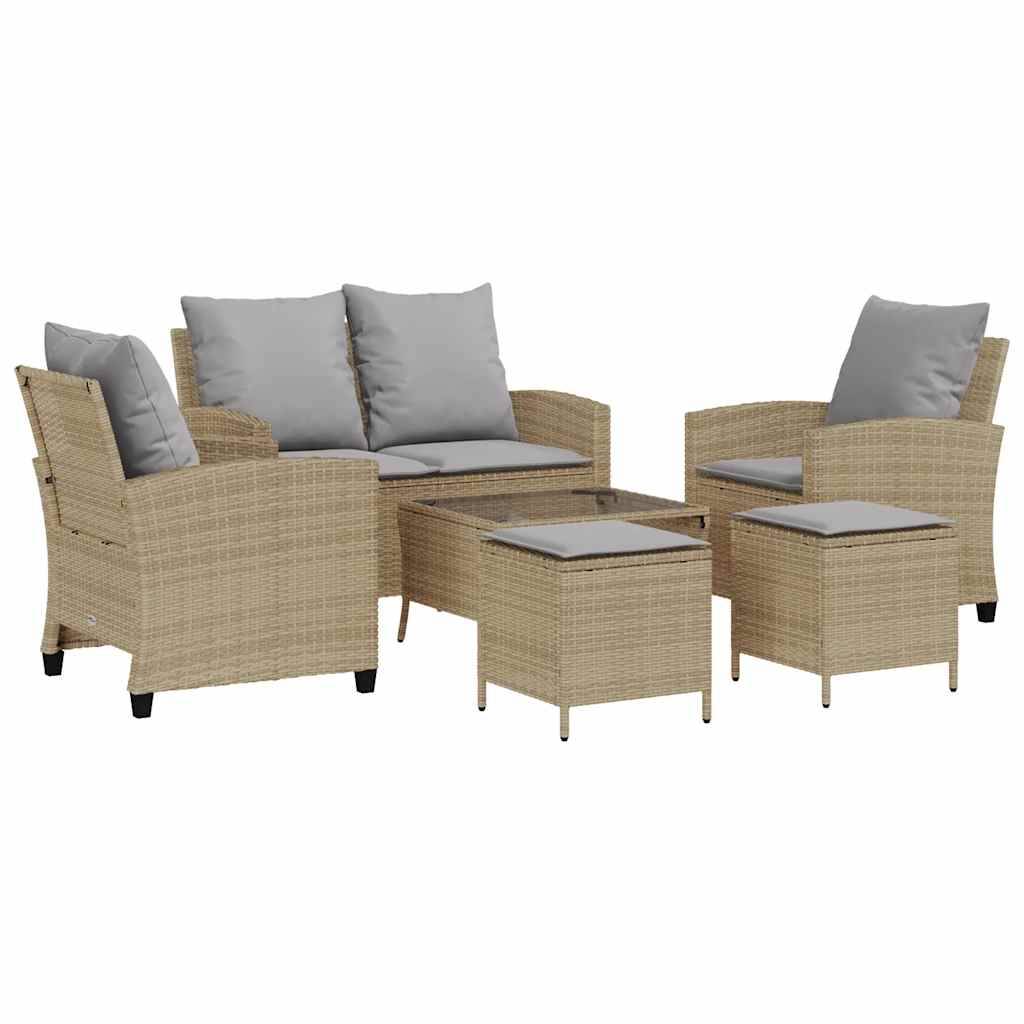 vidaXL 6-tlg. Garten-Sofagarnitur mit Kissen Beige Poly Rattan