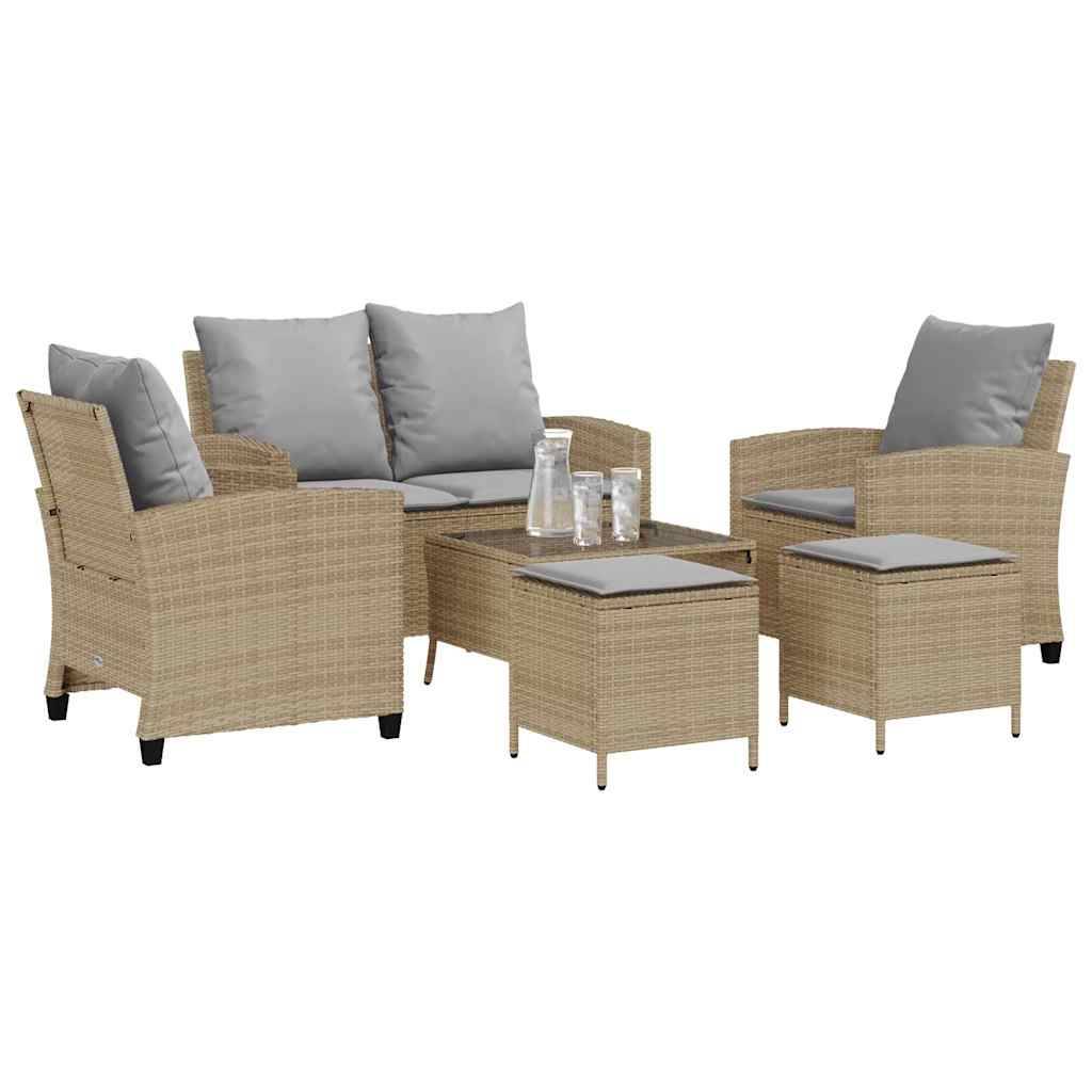 vidaXL 6-tlg. Garten-Sofagarnitur mit Kissen Beige Poly Rattan