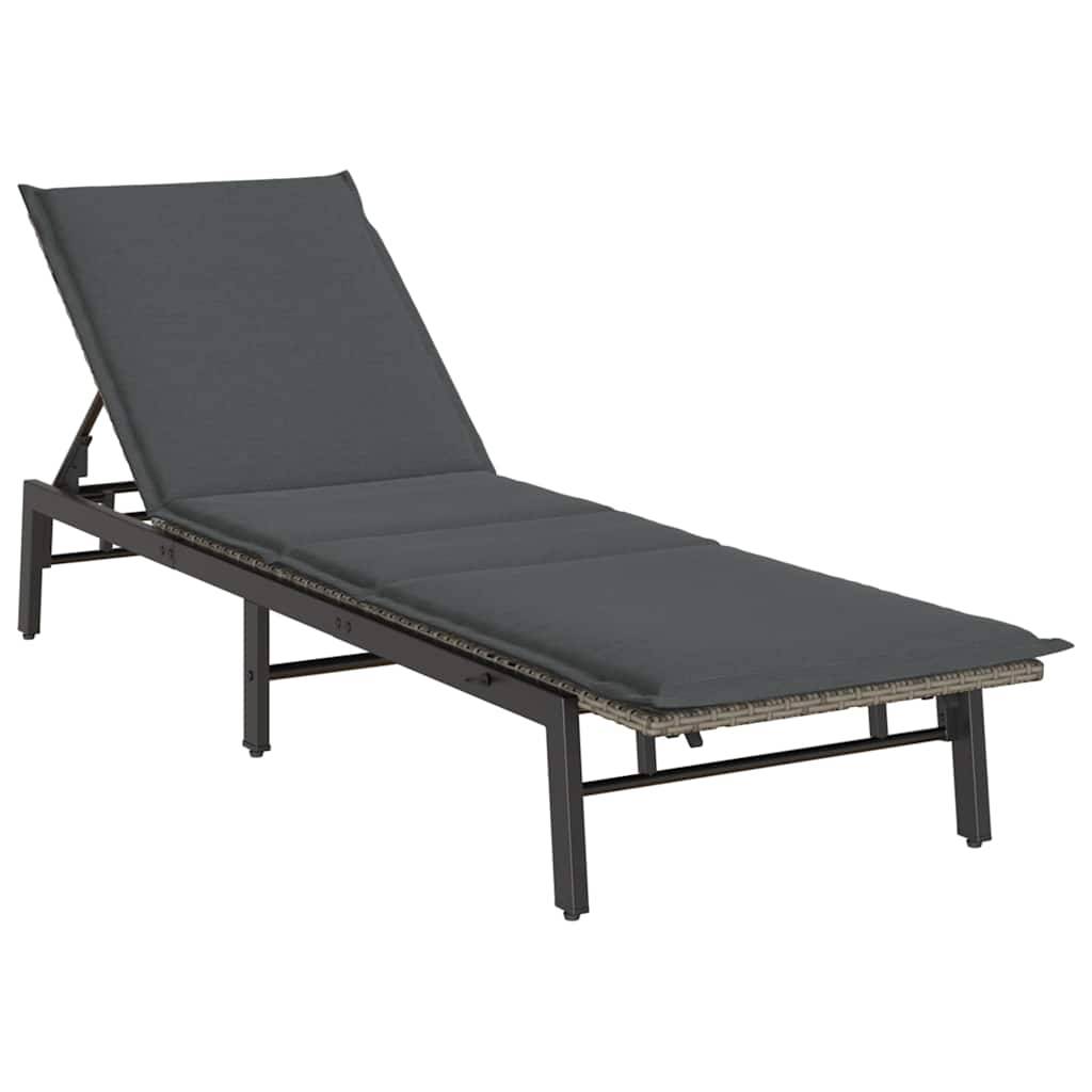 vidaXL Sonnenliege mit Auflage Grau Poly Rattan