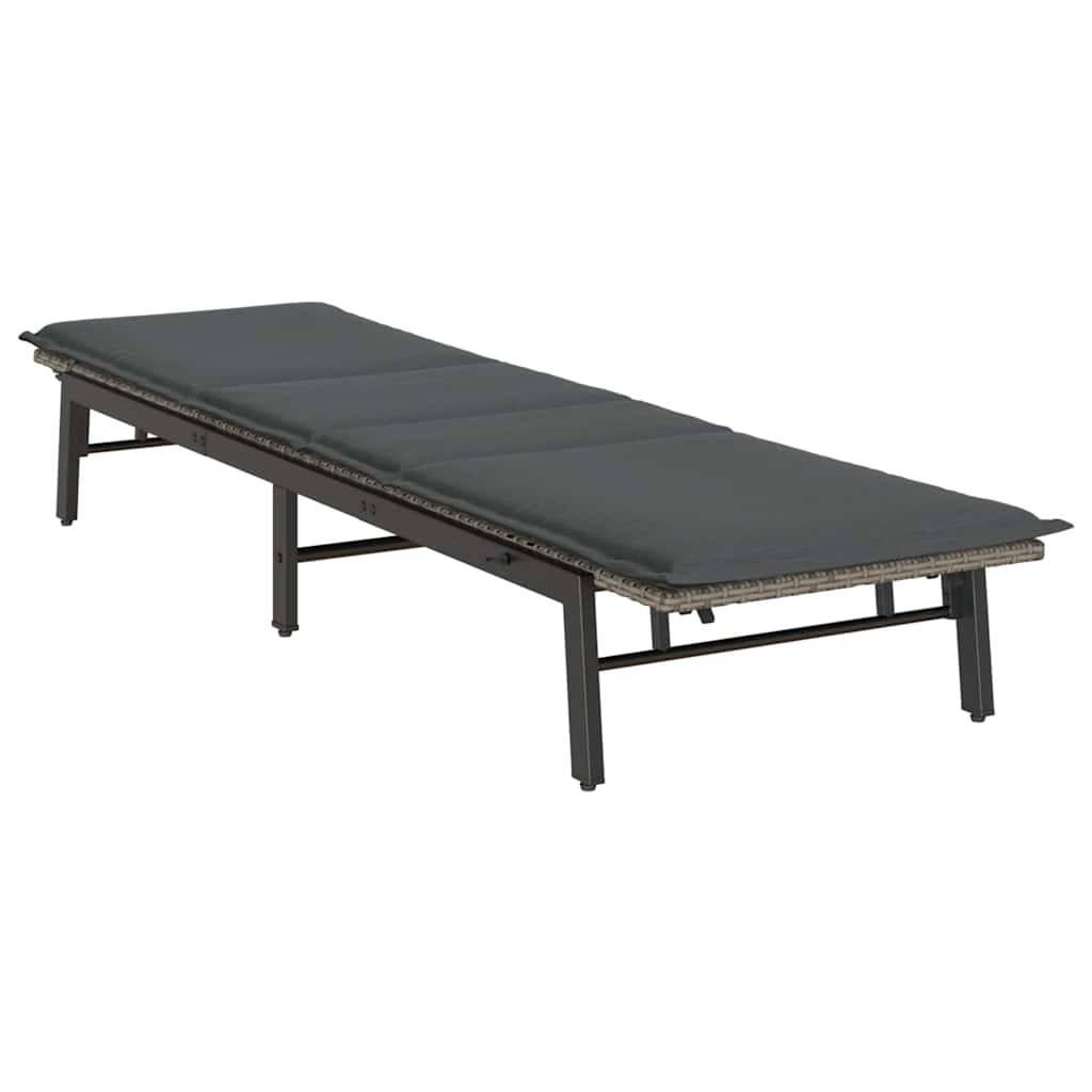 vidaXL Sonnenliege mit Auflage Grau Poly Rattan