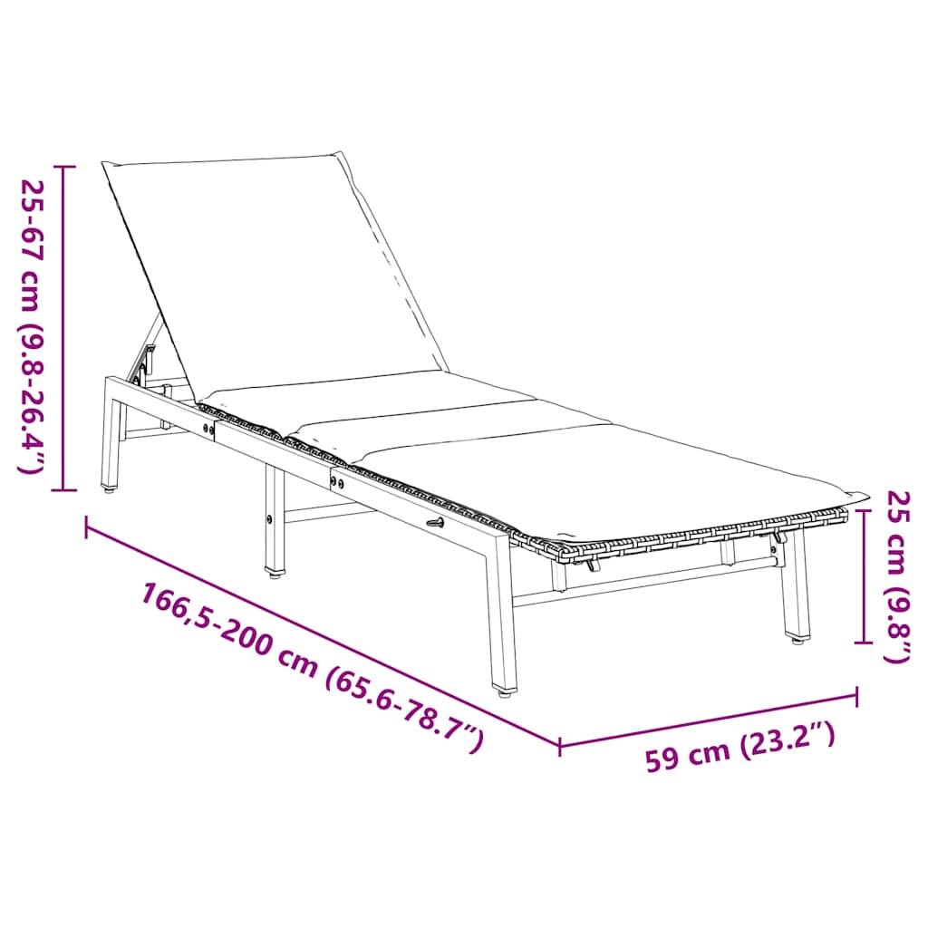 vidaXL Sonnenliege mit Auflage Grau Poly Rattan