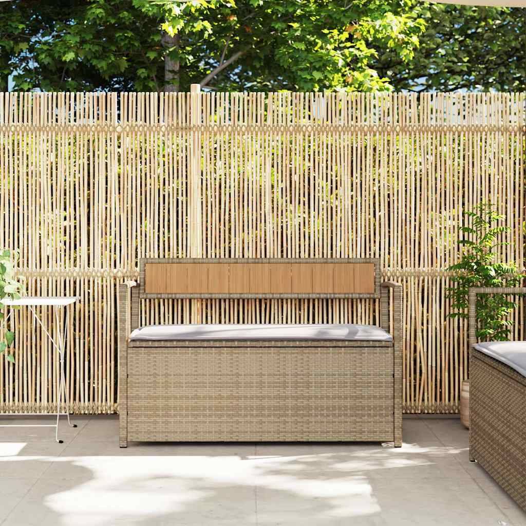 vidaXL Gartenbank mit Stauraum und Kissen Beige Poly Rattan