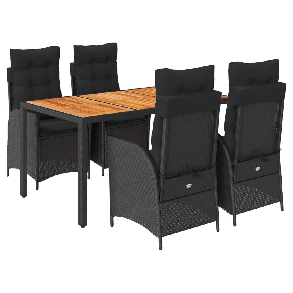 vidaXL 5-tlg. Garten-Essgruppe mit Kissen Schwarz Poly Rattan
