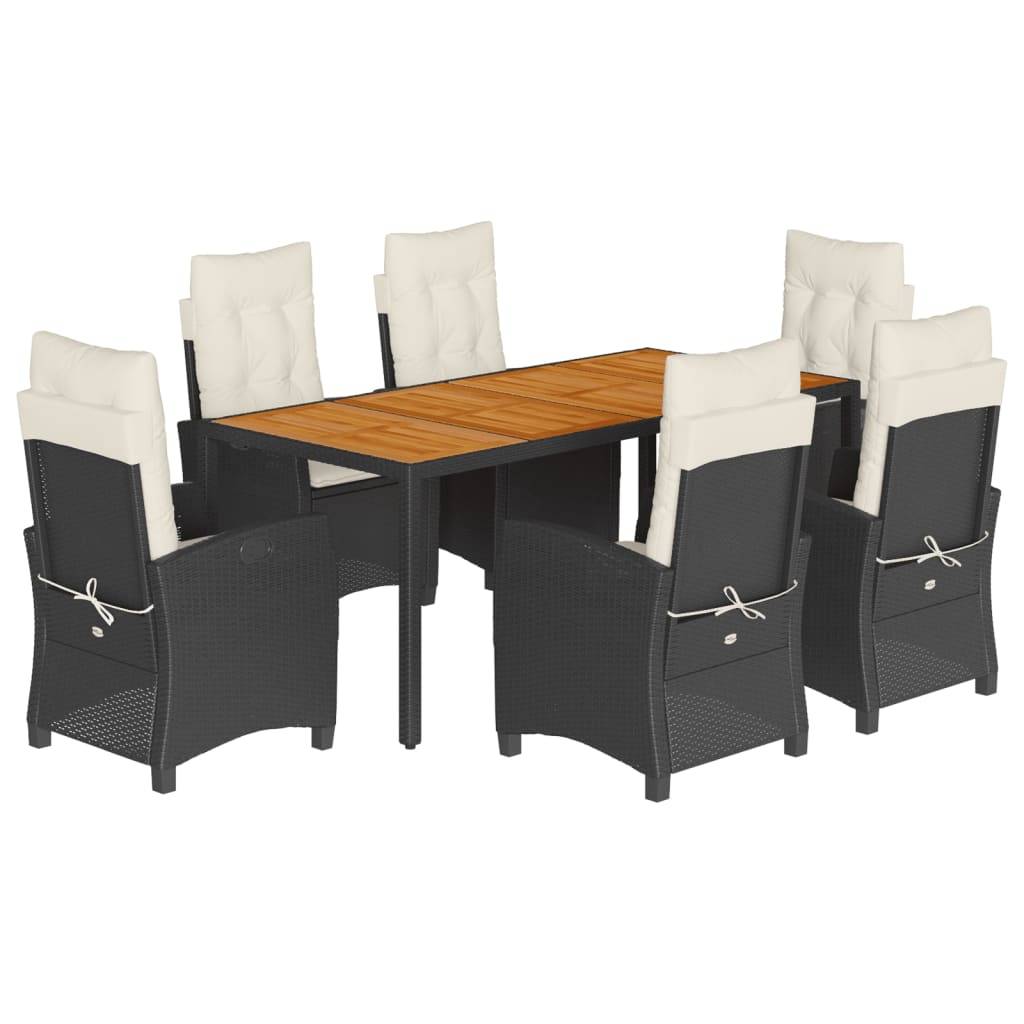 vidaXL 7-tlg. Garten-Essgruppe mit Kissen Schwarz Poly Rattan