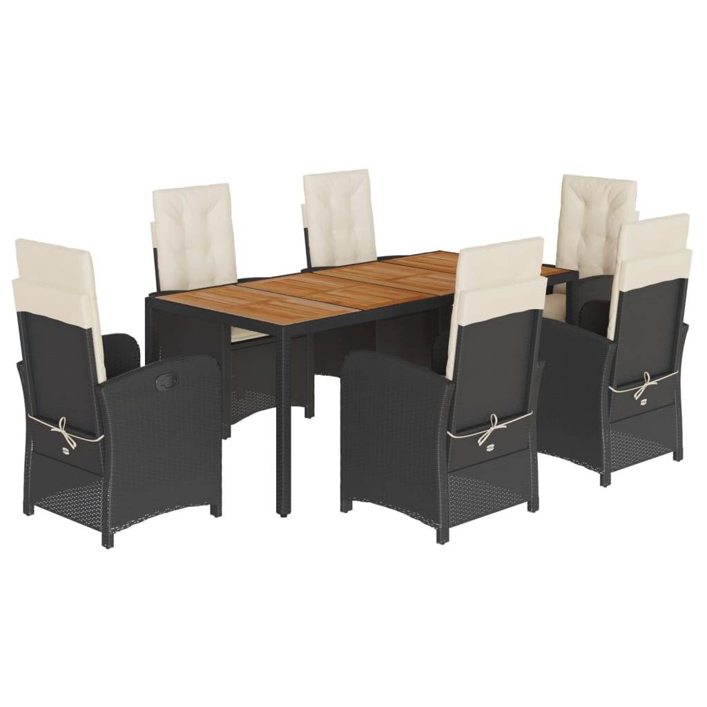 vidaXL 7-tlg. Garten-Essgruppe mit Kissen Schwarz Poly Rattan
