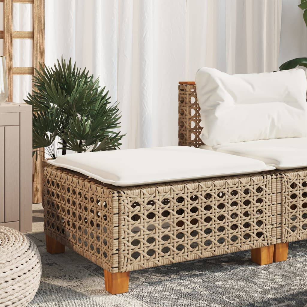 vidaXL Gartenhocker mit Kissen Beige 63,5x56x32 cm Poly Rattan