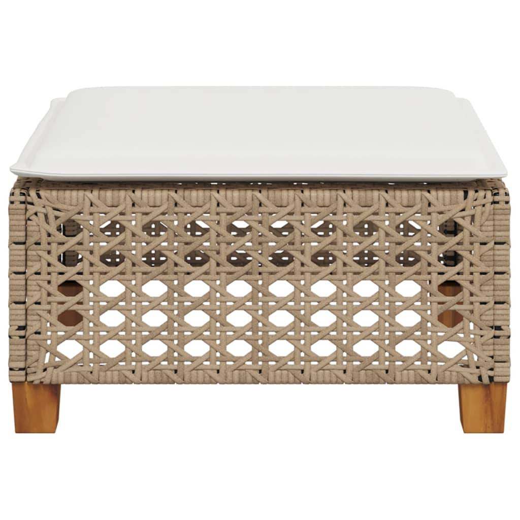 vidaXL Gartenhocker mit Kissen Beige 63,5x56x32 cm Poly Rattan
