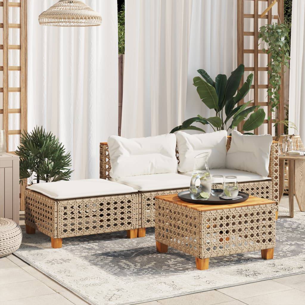 vidaXL Gartenhocker mit Kissen Beige 63,5x56x32 cm Poly Rattan