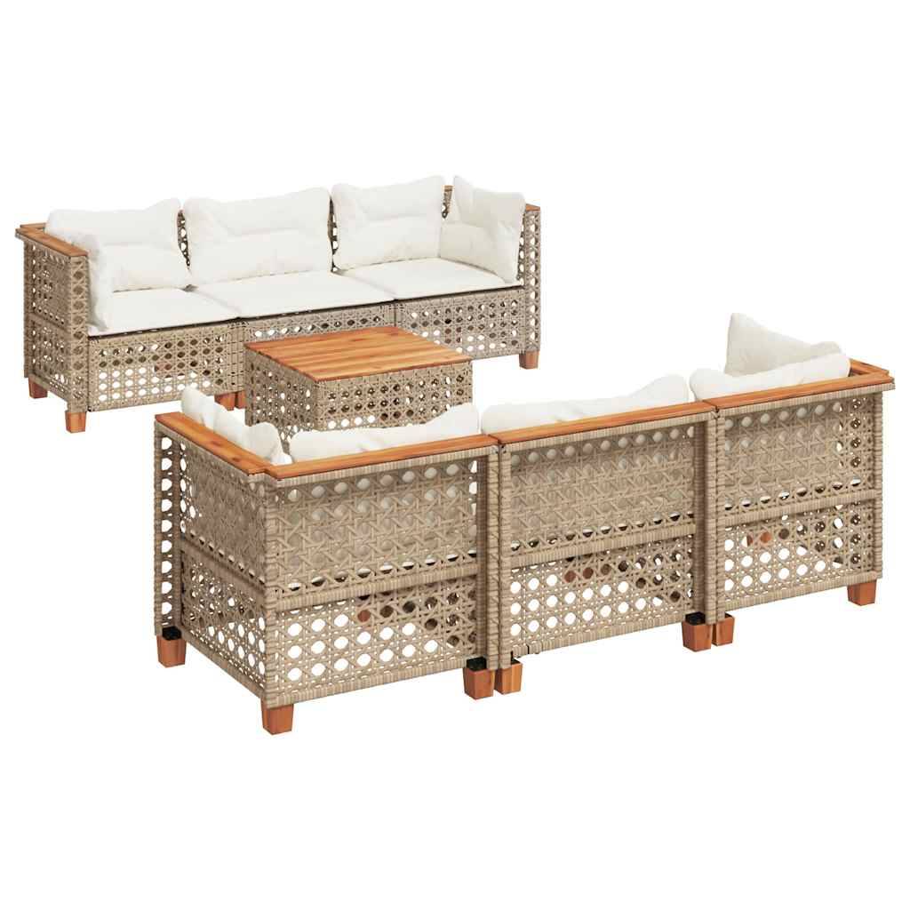 vidaXL 7-tlg. Garten-Sofagarnitur mit Kissen Beige Poly Rattan