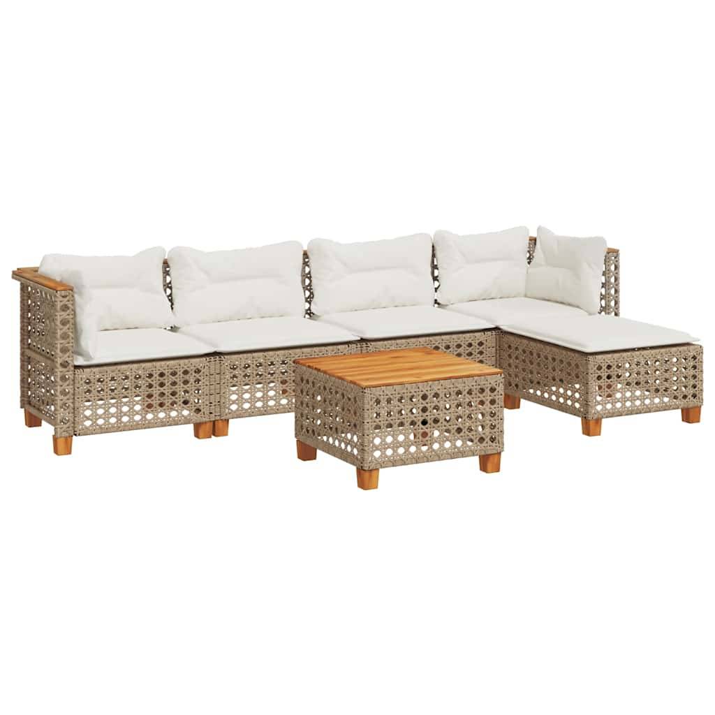 vidaXL 6-tlg. Garten-Sofagarnitur mit Kissen Beige Poly Rattan