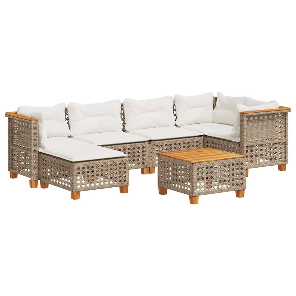 vidaXL 7-tlg. Garten-Sofagarnitur mit Kissen Beige Poly Rattan