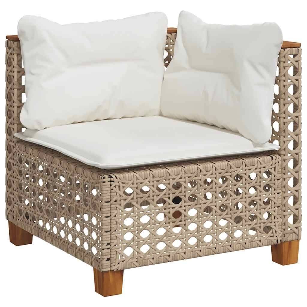 vidaXL 11-tlg. Garten-Sofagarnitur mit Kissen Beige Poly Rattan