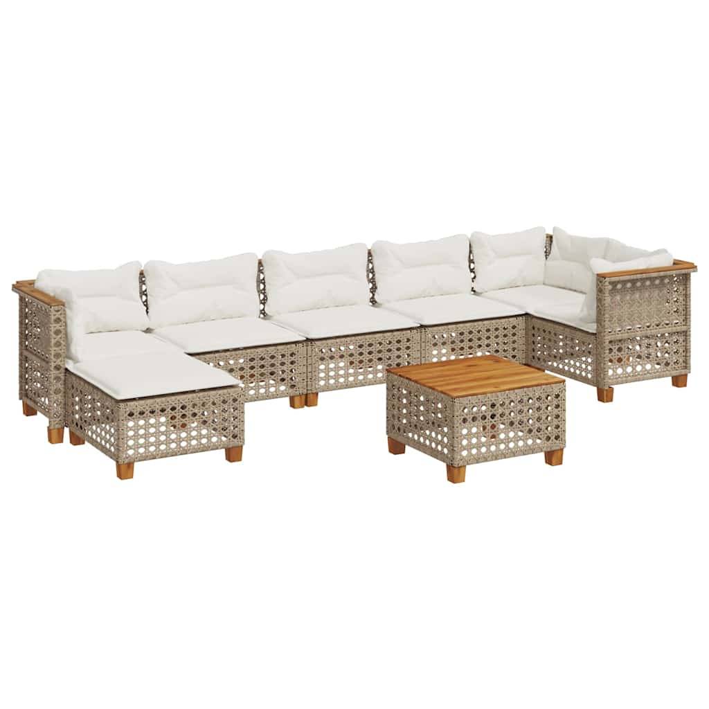 vidaXL 8-tlg. Garten-Sofagarnitur mit Kissen Beige Poly Rattan
