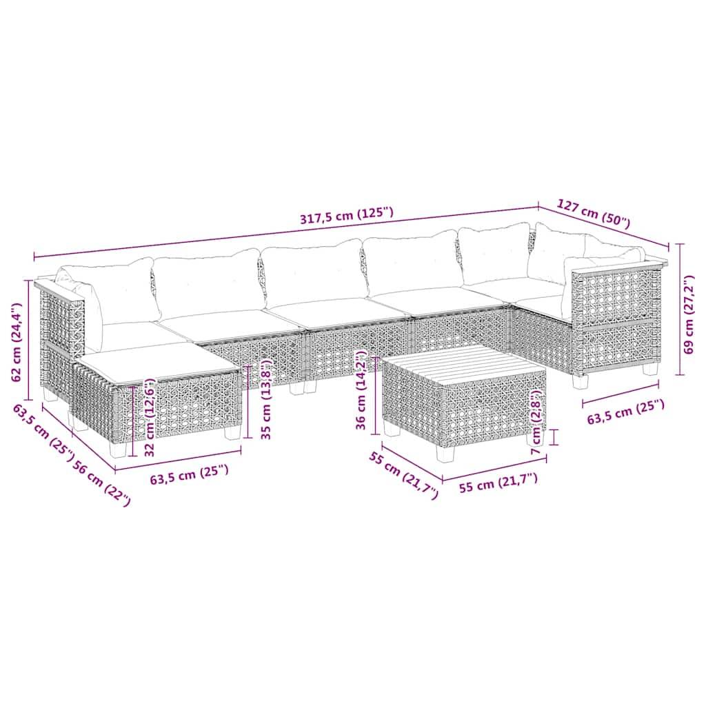 vidaXL 8-tlg. Garten-Sofagarnitur mit Kissen Beige Poly Rattan