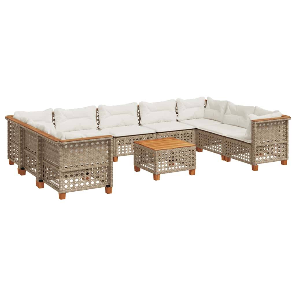 vidaXL 10-tlg. Garten-Sofagarnitur mit Kissen Beige Poly Rattan