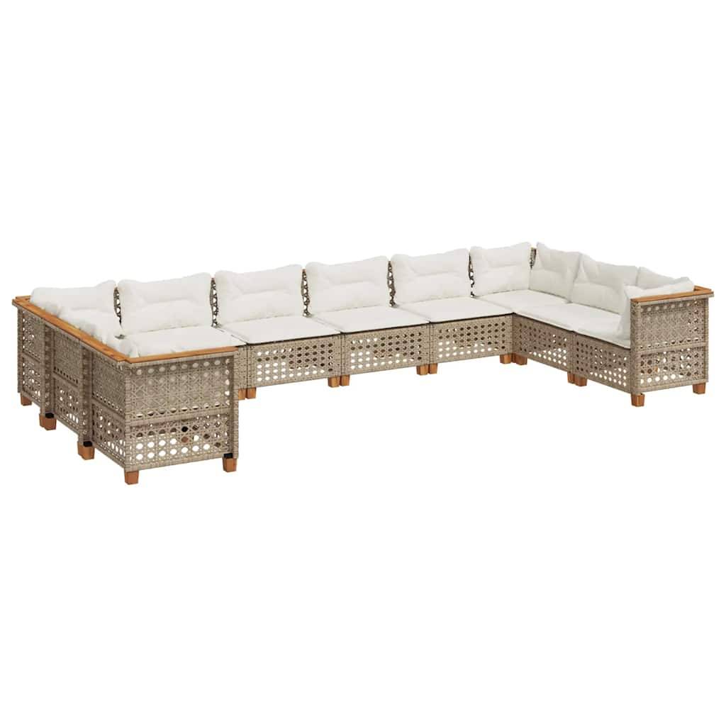 vidaXL 10-tlg. Garten-Sofagarnitur mit Kissen Beige Poly Rattan