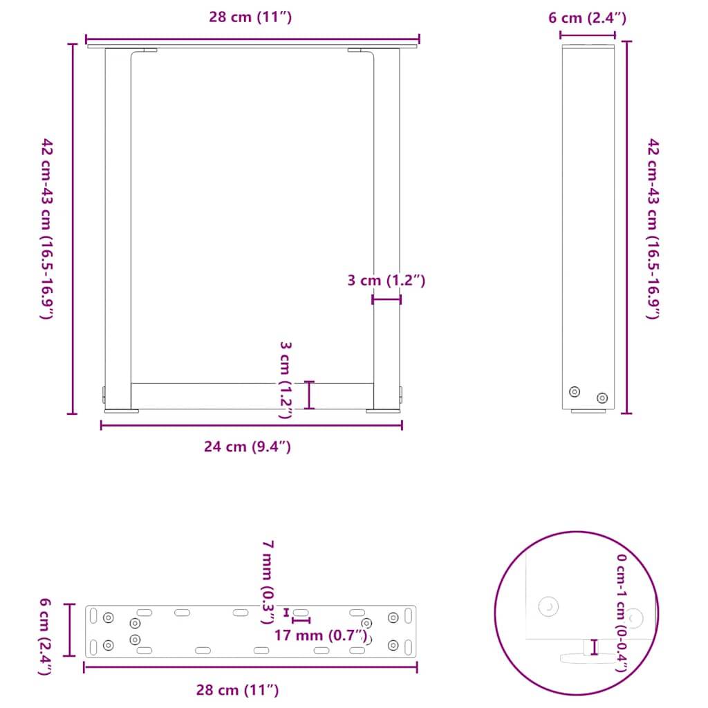 vidaXL Couchtischbeine U-Form 2 Stk. Weiß 28x(42-43) cm Stahl