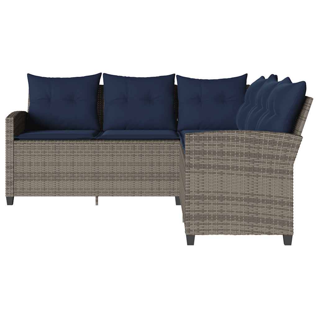 vidaXL L-förmiges Couchsofa mit Kissen Graues Polyrattan