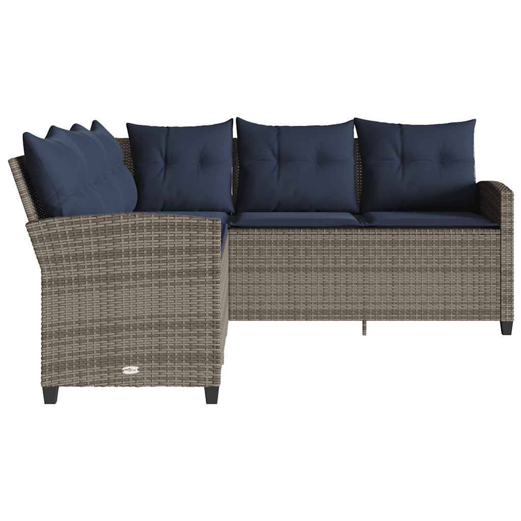 vidaXL L-förmiges Couchsofa mit Kissen Graues Polyrattan