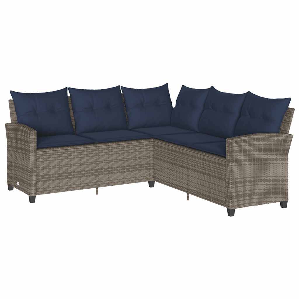 vidaXL L-förmiges Couchsofa mit Kissen Graues Polyrattan
