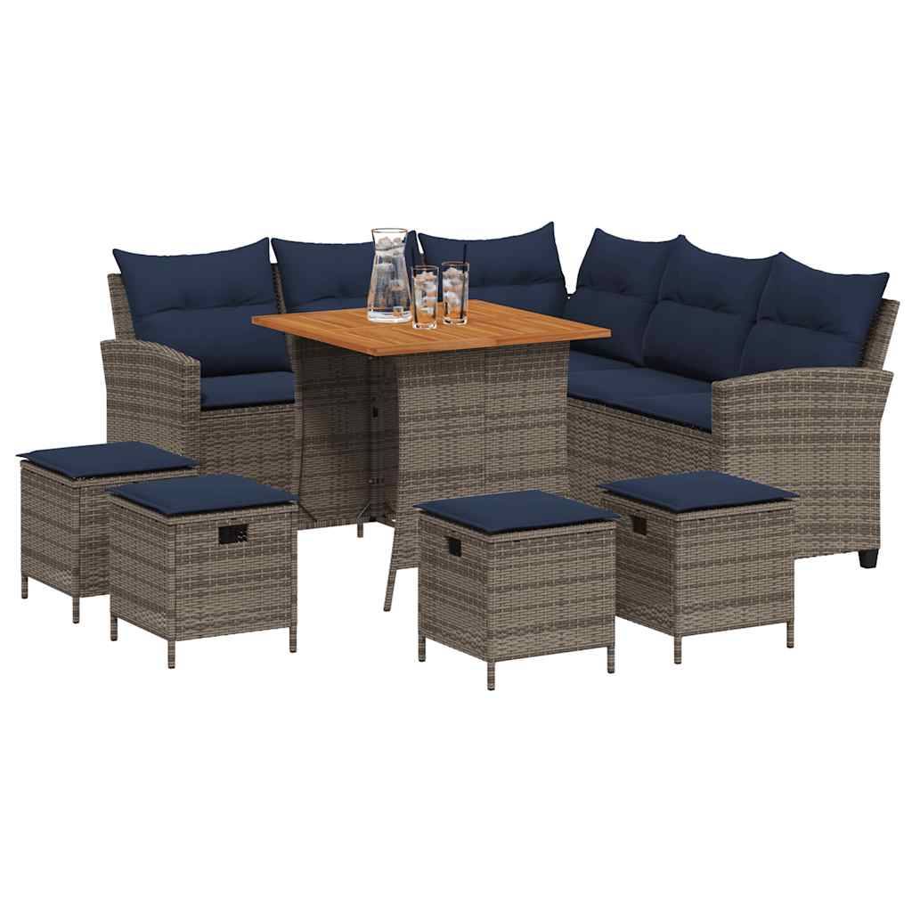 vidaXL 6-tlg. Garten-Sofagarnitur mit Kissen L-Form Grau Poly Rattan