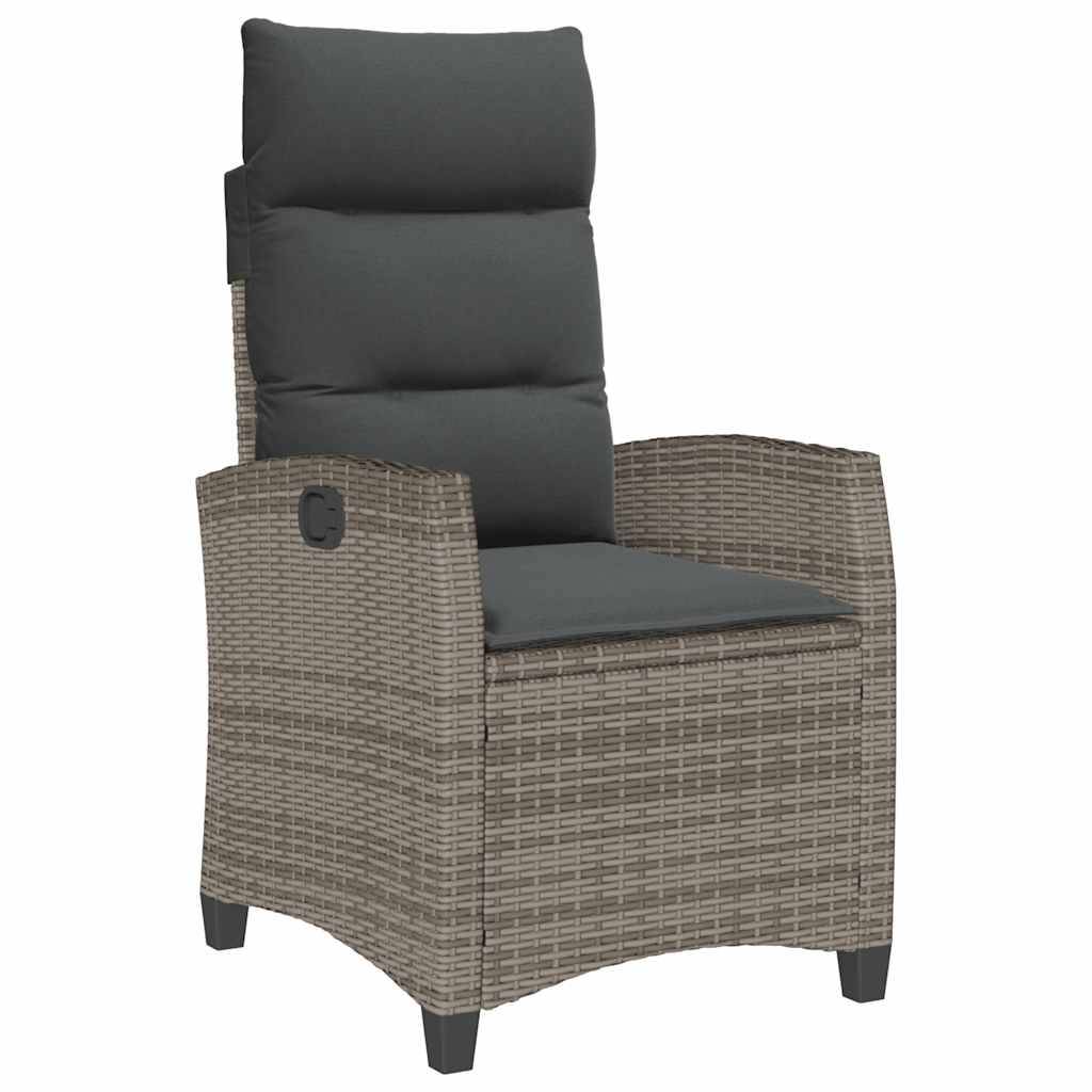 vidaXL Gartensessel mit Beistelltisch Verstellbar Grau Poly Rattan