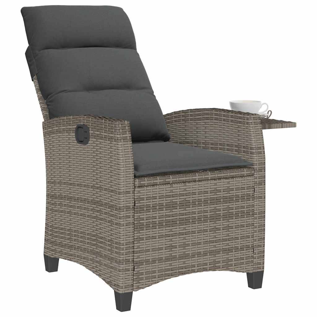 vidaXL Gartensessel mit Beistelltisch Verstellbar Grau Poly Rattan