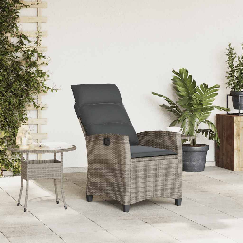 vidaXL Gartensessel mit Beistelltisch Verstellbar Grau Poly Rattan
