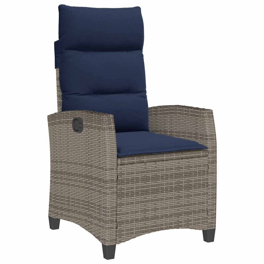 vidaXL Gartensessel mit Beistelltisch Verstellbar Grau Poly Rattan
