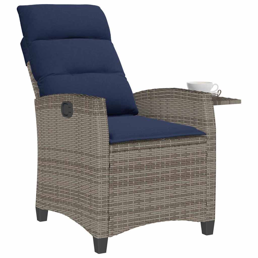 vidaXL Gartensessel mit Beistelltisch Verstellbar Grau Poly Rattan