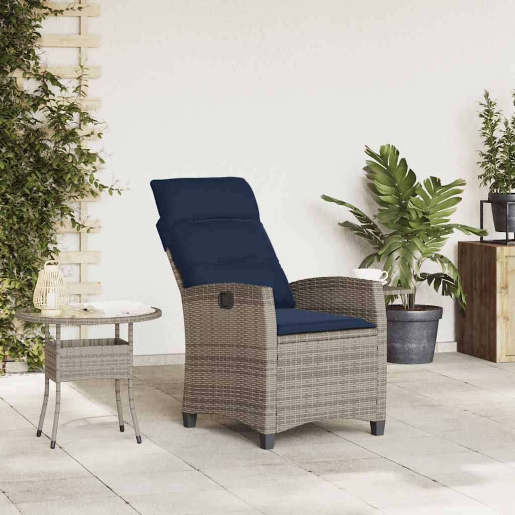 vidaXL Gartensessel mit Beistelltisch Verstellbar Grau Poly Rattan