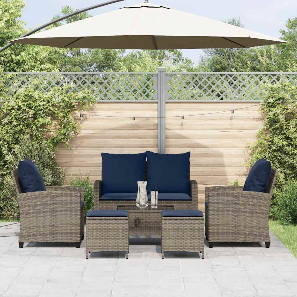 vidaXL 6-tlg. Garten-Sofagarnitur mit Kissen Grau Poly Rattan