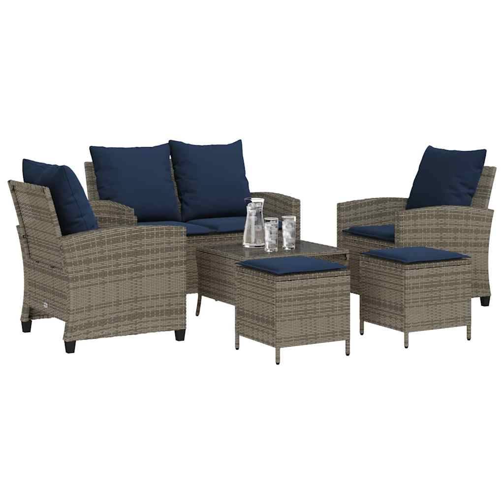 vidaXL 6-tlg. Garten-Sofagarnitur mit Kissen Grau Poly Rattan