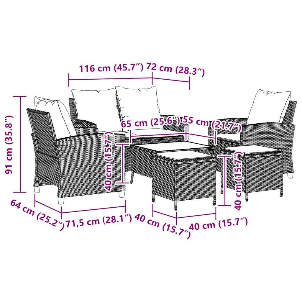 vidaXL 6-tlg. Garten-Sofagarnitur mit Kissen Grau Poly Rattan
