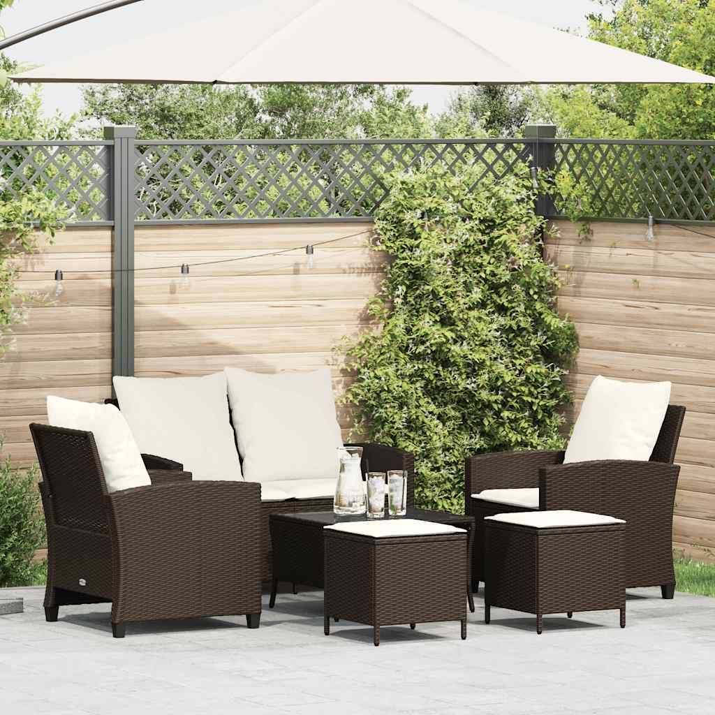 vidaXL 6-tlg. Garten-Sofagarnitur mit Kissen Braun Poly Rattan