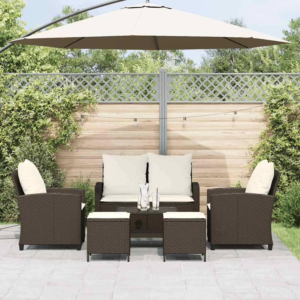 vidaXL 6-tlg. Garten-Sofagarnitur mit Kissen Braun Poly Rattan