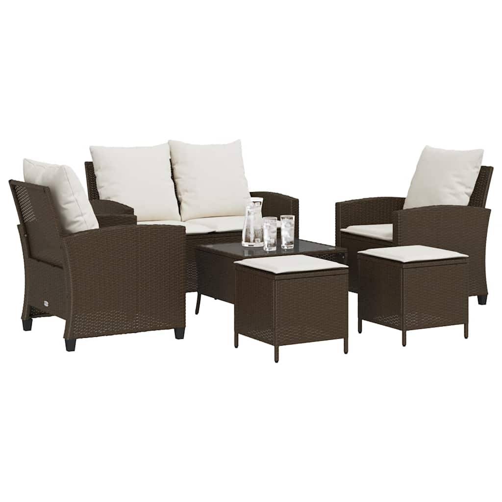 vidaXL 6-tlg. Garten-Sofagarnitur mit Kissen Braun Poly Rattan
