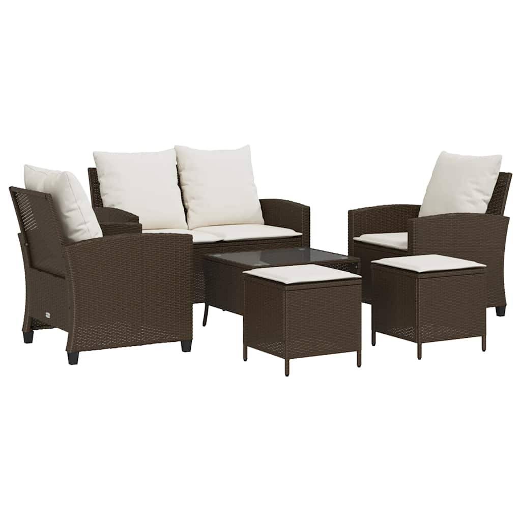 vidaXL 6-tlg. Garten-Sofagarnitur mit Kissen Braun Poly Rattan