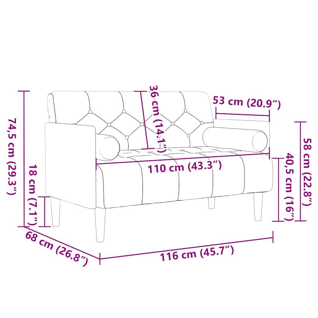 vidaXL Zweisitzer-Sofa mit Nackenrollen Schwarz 110 cm Samt