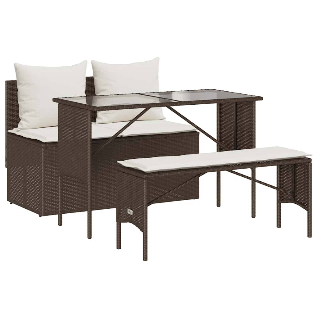 vidaXL 3-tlg. Garten-Essgruppe mit Kissen Braun Poly Rattan