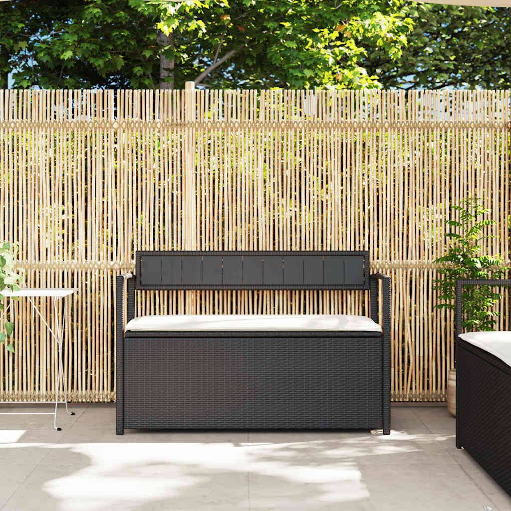 vidaXL Gartenbank mit Stauraum und Kissen Schwarz Poly Rattan