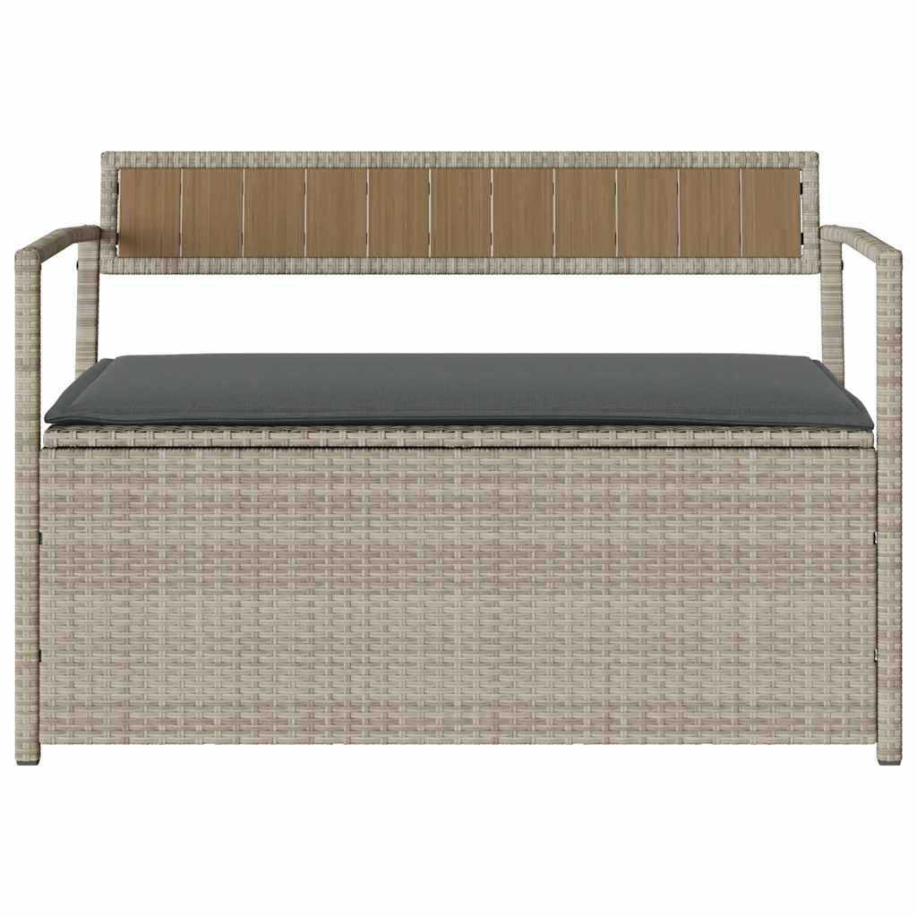vidaXL Gartenbank mit Stauraum und Kissen Hellgrau Poly Rattan