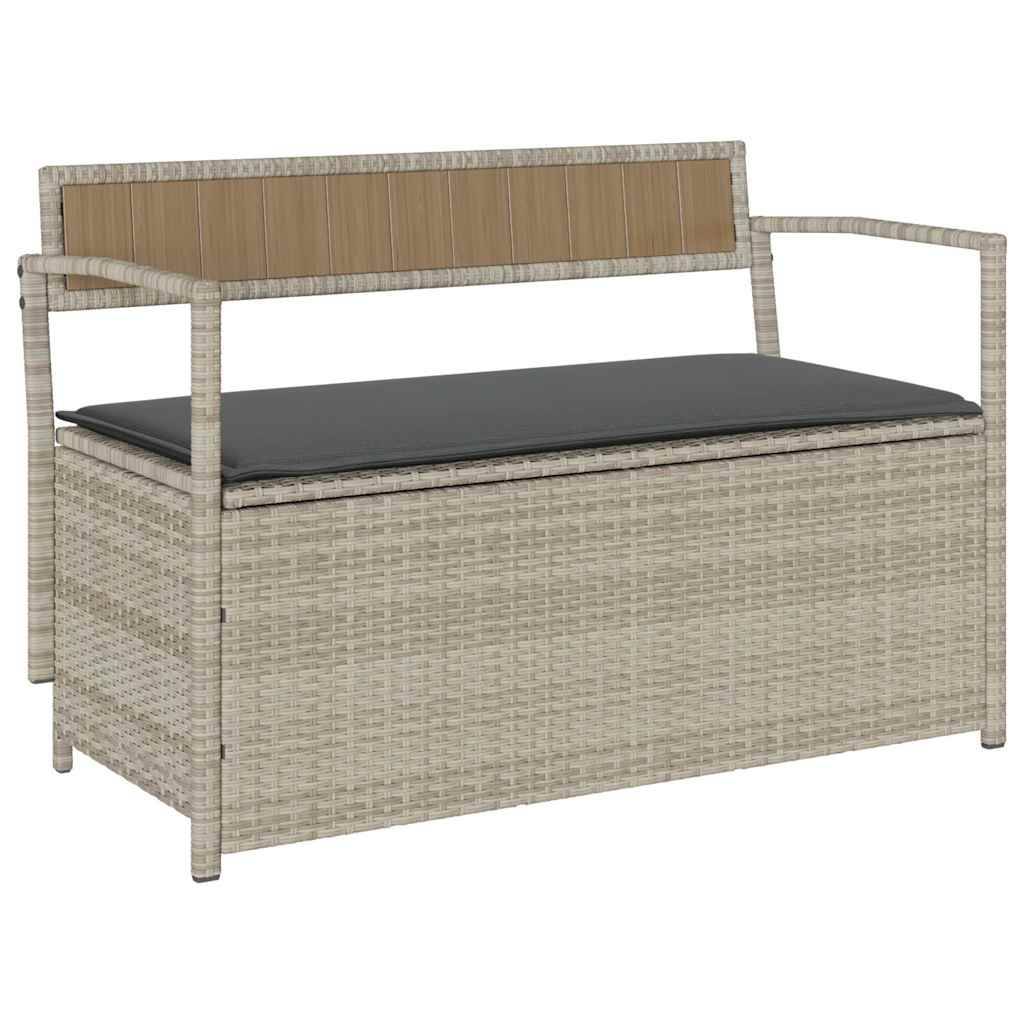 vidaXL Gartenbank mit Stauraum und Kissen Hellgrau Poly Rattan