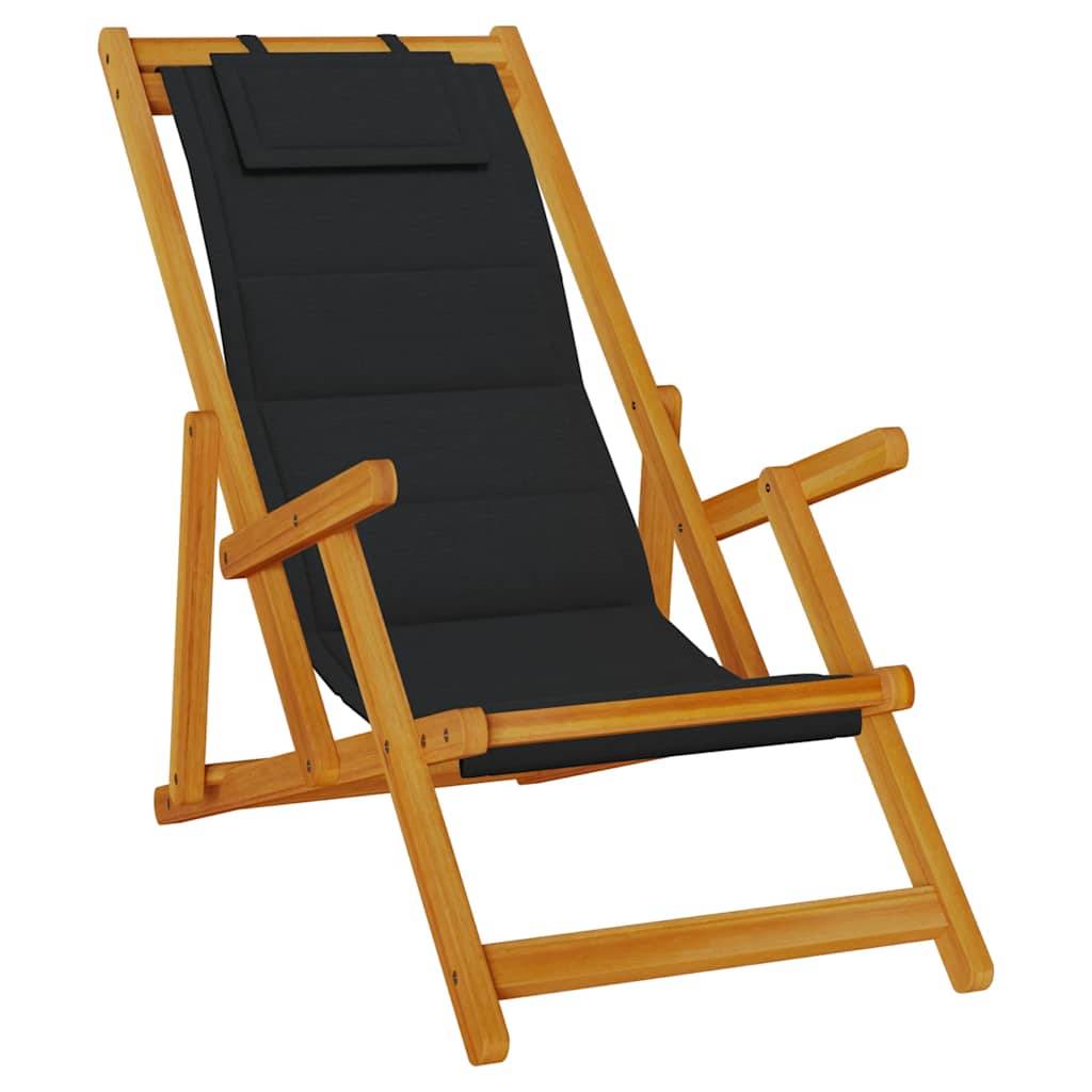 vidaXL Strandstuhl mit Armlehnen Klappbar Schwarz Akazie Textilene