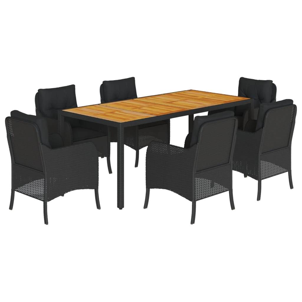 vidaXL 7-tlg. Garten-Essgruppe mit Kissen Schwarz Poly Rattan