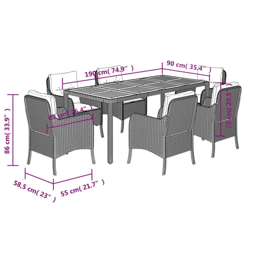 vidaXL 7-tlg. Garten-Essgruppe mit Kissen Schwarz Poly Rattan